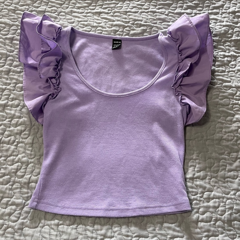 SHEIN Purple Ruffle Sleeve Crop Top
Adult small